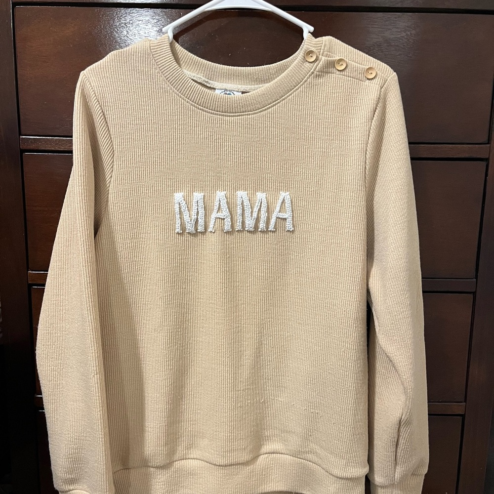 Beige 'MAMA' Sweater with Button Detail